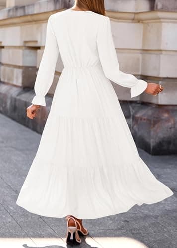 Lazysmile Long Sleeve Dress for Women White - Thumbnail 2