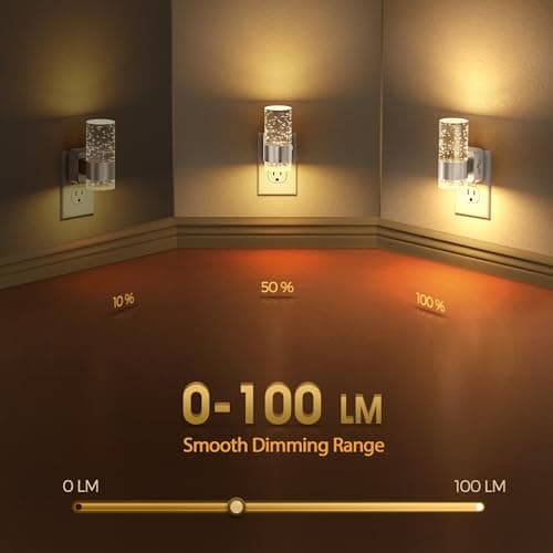 Briignite Night Light, 2 Pack Dimmable Night Lights Plug into Wall, Bubble Night Light with 0-100 LM Adjustable Brightness, Automatic Night Lights with Dusk to Dawn Sensor, for Bathroom Hallway - Thumbnail 3