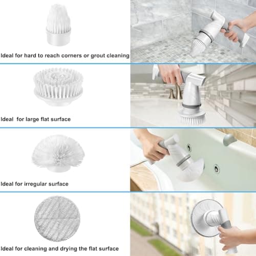 Electric Spin Scrubber, Bathroom Shower Electric Scrubber for Cleaning Tub/Tile/Floor/Sink/Window, Power Cleaning Brush Rechargeable Cordless with 4 Replaceable Cleaner Brush Heads - Thumbnail 4