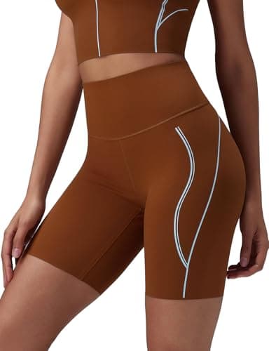 baleaf Freeleaf Broadway Shorts for Women Biker Dance Yoga Workout Gym Runningl, High Waist Tummy Control Short Pants with Pockets 8", Brown S - Image 1