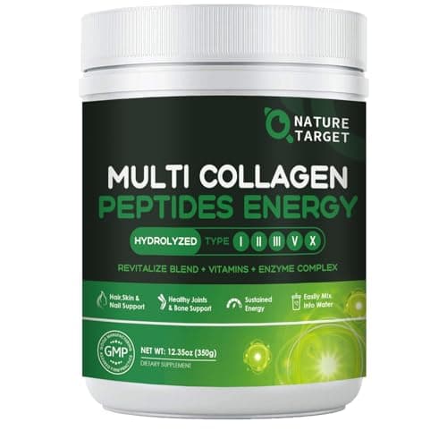 NATURE TARGET Multi-Collagen-Peptides-Powder - Hydrolyzed Collagen with Energy Blend + Multivitamin & Minerals, Supports Energy Skin Hair Nail & Joint, Non-GMO, 35 Servings - Image 1