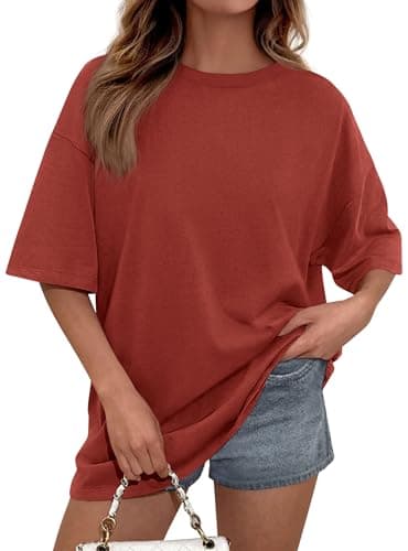 PRETTYGARDEN Womens 2026 Spring Going Out Tops Casual Short Sleeve Crewneck Loose Fit Basic Oversized T Shirts Summer Outfits (Rust Red,XX-Large) - Image 1