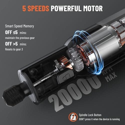 Katerk Mini Cordless Rotary Tool, 5-Speed Rotary Tool Kit, 5000-20000RPM & 70 Accessories, Multi-Purpose 3.7V Power Rotary Tool for Sanding, Engraving, Polishing, Drilling, DIY Crafts, 3D Printing - Thumbnail 2