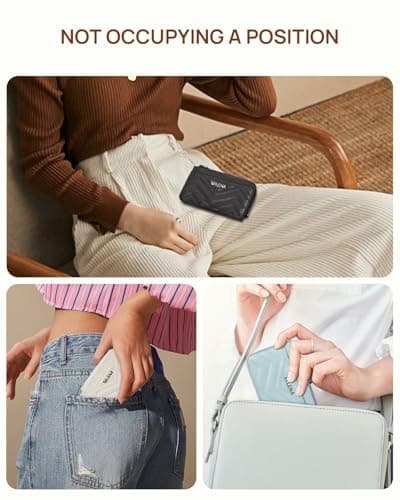 Telena Slim Wallet Women RFID Blocking Credit Card Holder Leather Coin Purse with Silver Keychain Blue - Thumbnail 6