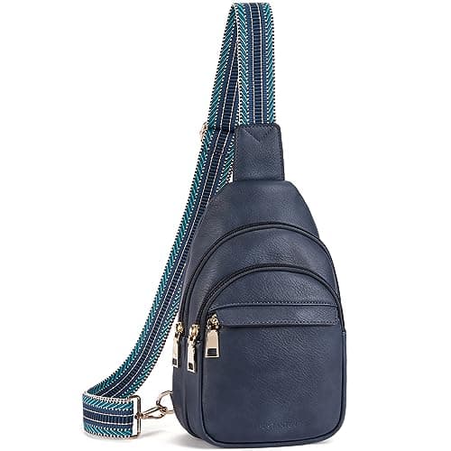 BOSTANTEN Small Sling Bag for Women Leather Crossbody Bags Fanny Pack Chest Bag for Travel, Blue - Image 1