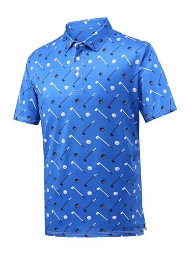 Bnosio Golf Shirts for Men Dry Fit Performance Short Sleeve Print Moisture Wicking Collared Shirt Blue Golf Club S - Image 1