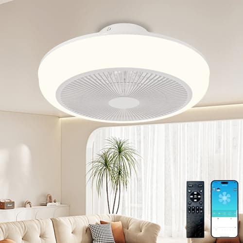 WUTGHUI Smart LED Ceiling Fan with Light - APP & Remote Dual Control, 20 Inch Low Profile Ceiling Fan 6 Speeds & 4 Light Modes 3000-6000K Dimmable, Flush Mount Fandelier for Bedroom & Living Room