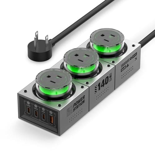 Mfish E-Tank 140W GaN Desktop Power Station, 7-in-1 Charging Hub with 3 AC Outlets & 4 USB-C Ports (Up to 140W PD 3.1), RGB Desk Power Hub for Gaming Setup, Creator Workstation & Home Office - Image 1