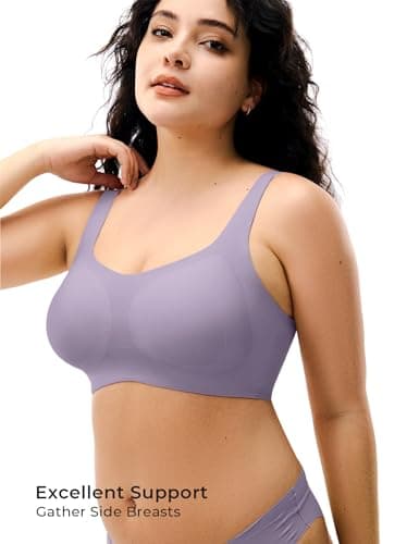 Lehoba Seamless Bras for Women, Wireless Supportive Bra Comfortable No Underwire Full Coverage Push Up Bra Lilac - Thumbnail 3