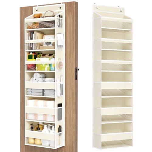 Mefirt Over The Door Organizer, 6 Shelf Door Hanging Organizers with 6 Large Capacity Pockets, Behind Door Storage Hanging Shelves for Closet Wall Bathroom Bedroom Nursery - Image 1