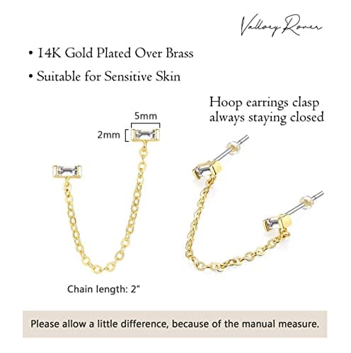 VALLOEY ROVER Stud Earrings for Women 14K Gold Plated Chain Moon Snake Butterfly Cross Ear Studs Cartilage Ear Jacket Minimalist Earrings Everyday Jewelry Gift for Women - Thumbnail 6