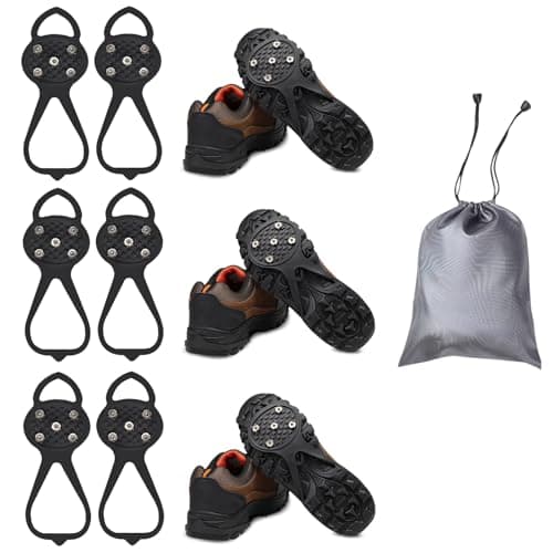 3 Pairs Non Slip Gripper Spike, Ice Grippers Traction Cleats Snow Shoe Spikes Grips Crampons with 10 Steel Studs Cleats - Image 1