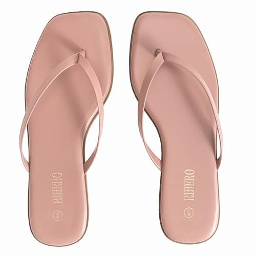 Rihero Women’s Flip Flops Comfortable Leather Summer Thong Sandals Slip On Walking Slide Sandals - Thumbnail 4