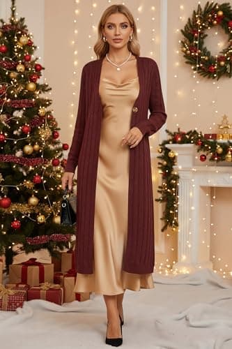 Cakulo Womens Long Cardigans Cable Knit Chunky Cardigan Sweaters Open Front Fall Winter Fashion Outfits Coats 2025 Ruby S - Thumbnail 3