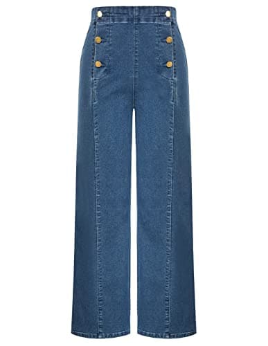 Belle Poque Womens Flare Jeans High Waisted Wide Leg Baggy Jean for Women Stretch Denim Pants Size 8 Size 10 Light Blue - Image 1