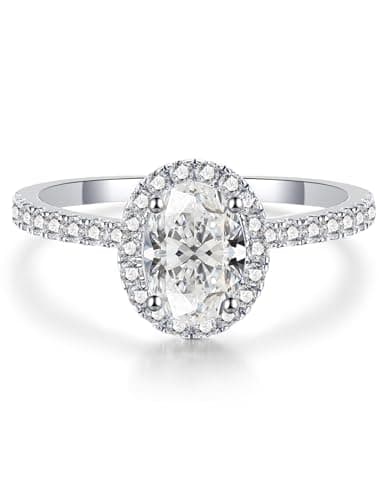 IMOLOVE Moissanite Oval Engagement Ring Promise Rings for Her Stackable Womens Wedding Rings Sterling Silver Ring with 18K Gold Plated Rings for Women 2CT D Color VVS1 Clarity Halo Rings For Women 5 - Image 1