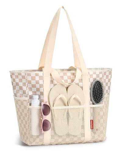 WOOMADA Large Mesh Beach Tote -Tote Bag for Towels & Vacation Essentials - Image 1