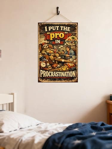 I Put The Pro In Procrastination Metal Tin Sign Vintage Funny Wall Decor Retro Humor Quote Lazy Sloth Couch Office Home Art 8x12 Inch Hanging Plaque - Thumbnail 4