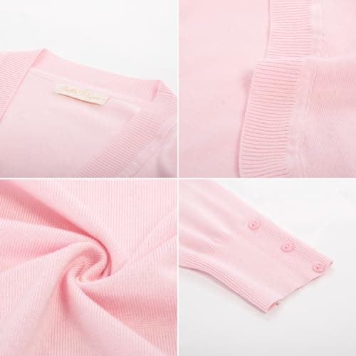 Belle Poque Womens Petite 3/4 Sleeve Bolero Shrug Open Front Knit Cropped Cardigan(Light Pink S) - Thumbnail 6
