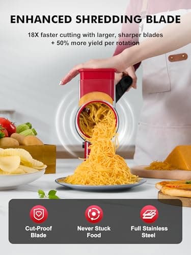 GDL Rotary Cheese Grater Hand Crank - Upgraded Cheese Shredder with 4 Interchangeable Blades, Rotary Grater with Non-slip Suction Base, Easy to Clean Kitchen Grater Slicer Grinder for Vegetable Nuts - Thumbnail 4