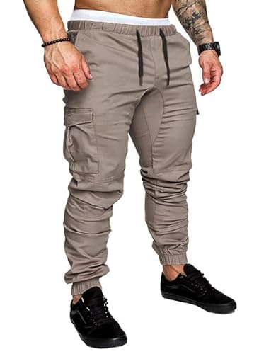 JMIERR Mens Fashion Cargo Pants - Casual Cotton Tapered Stretch Twill Chino Athletic Joggers Sweatpants Drawstring Workout Trousers with Pockets for Men Big and Tall, US 40(2XL), A Grey 1 - Image 1