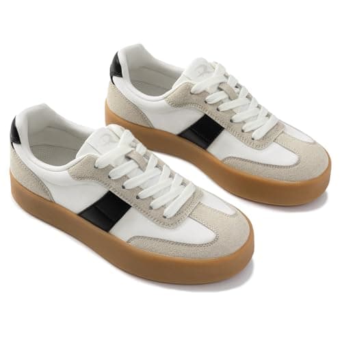 Rihero Platform Sneakers for Women Comfortable Tennis Walking Shoes Summer Retro Fashion Sneakers White Black Size 8 - Thumbnail 5