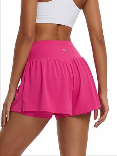 Stelle Women 2 in 1 Running Shorts Flowy Athletic Short High Waisted Workout Tennis Gym Short with Liner Pockets (Dreamhouse, XS) - Thumbnail 5