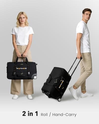 Ponhog 22 Inch Rolling Duffle Bag with Wheels for Men - Water Resistant Wheeled Duffle Bag for Weekend Travel & Overnight Trips, Black - Thumbnail 5