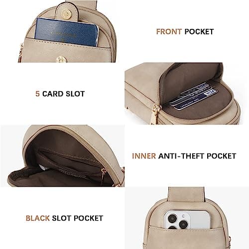 BOSTANTEN Small Sling Bag Crossbody Bags for Women Crossbody Trendy Purse Leather Chest Bag, Cloud Grey - Thumbnail 4