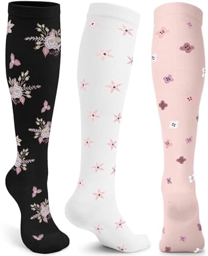 3 Pairs Compression Socks for Women & Men (15-20mmHg), Best Support for Circulation, Nurses, Running, Travel & Pregnancy, Cute Knee High Medical Compression Stockings – Gifts for Mom, Wife & Nurses - Image 1
