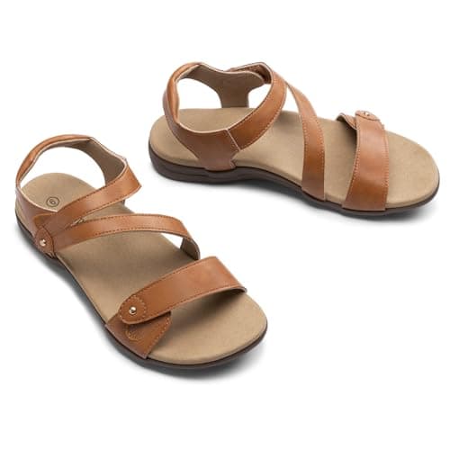 Rihero Orthopedic Sandals for Women Arch Support Comfortable Flat Sandals with Adjustable Strap for Summer Beach Walking Brown 11 - Thumbnail 6