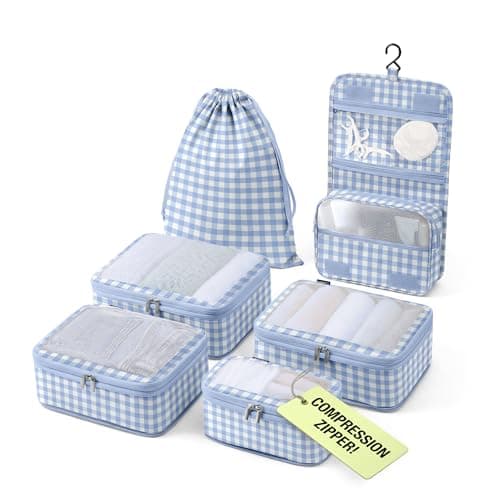 Vandel Space-Saving Compression Packing Cubes for Women with Hanging Toiletry Bag, Laundry Bag, Compressible Carry On Suit Case Organizer Luggage Packing Cubes for Travel Compression Organizer Bags - Image 1