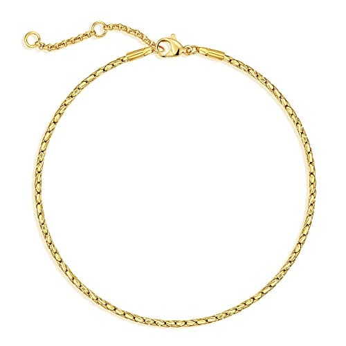 LOYATA Gold Anklet for Women 18K Gold Plated Snake Flat Surface Link Chain Dainty Summer Beach Anklet Jewelry Gift - Image 1