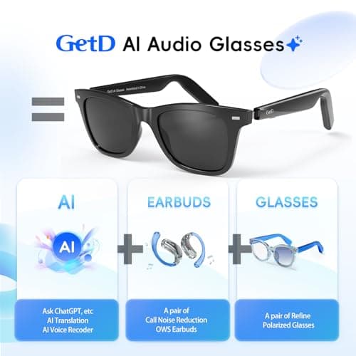 GetD 2026 AI Glasses for Men & Women, Smart Glasses Powered by ChatGPT, AI Real-time Translation with 145 Languages, 11H Music Play, Bluetooth Sunglasses with Polarized Lens, UV Protection for Travel - Thumbnail 2
