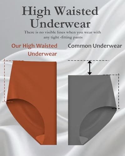 Ailongcity Womens Underwear High Waist Tagless 7 Pack Panties Seamless Full Coverage Briefs Silky Stretch (US, Alpha, X-Large, Regular, Regular, Orange/Marron/Nude/Green/Coffee brown/Purple/Black) - Thumbnail 3