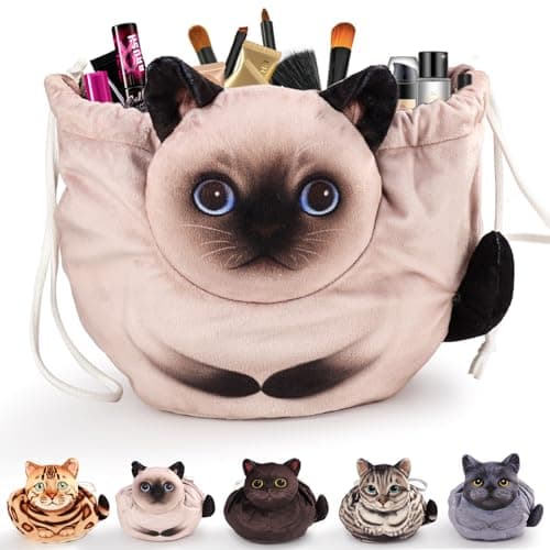 Openhahaha Drawstring Makeup Bag - Travel Organizer, Cosmetic Pouch, Cat Gift for Women, Lay Flat Bag for Cat Lovers - Image 1