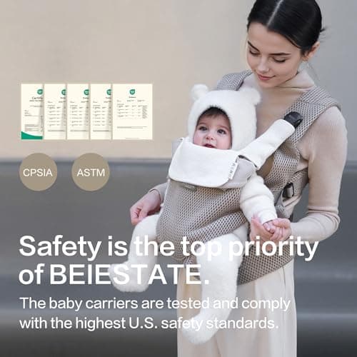 BEIESTATE Baby Carrier Newborn to Toddler, Adjustable Infant Carrier with One-Hand Waist Knob, Breathable Mesh, Magnetic Buckle, Ergonomic Lumbar Support, Lightweight 7-33 lbs (Khaki) - Thumbnail 6
