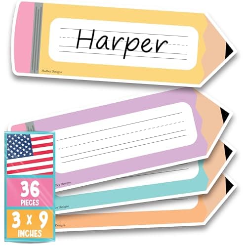 Hadley Designs Desk Name Tags for Classroom - 36 Student Desk Name Plates for Classroom Decor, 9x3 Pastel Nametags Cubby Labels Teacher Supplies, 1st 2nd 3rd Grade Kindergarten Preschool Must Haves