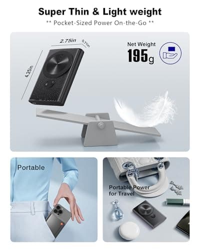 Kesguar Magnetic Portable Charger, 10000mAh 22.5W PD Super Fast Charging Wireless Power Bank. Ultra-Strong Magnet, USB C in&Out Battery Pack for Magsafe, iPhone 17/16/15/13/12 Pro Series - Thumbnail 6