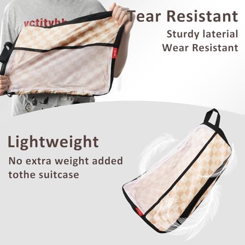 U+U 10 Set Compression Packing Cubes - Ultralight Travel Organizers with Laundry Bag and Cosmetic Bag, Space-Saving Suitcase Organizer for Travel, Business Trip and Family Vacation (Khaki Checkered) - Thumbnail 5