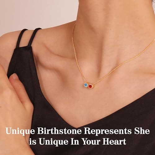 Sistble September Birthday Gifts for Women, Sapphire Necklace April Crystal Necklaces 2 Birthstone Jewelry Daughter Mom Wife Birthday Gift Ideas - Thumbnail 3