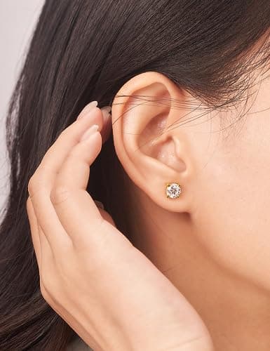 IMOLOVE Moissanite Stud Earrings with 0.6ct-3ct D Color Round Cut Lab Created Diamond Earrings in Sterling Silver with 18K Yellow Gold Plated for Women Men-2 - Thumbnail 3