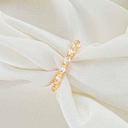 Valloey Rover Rings for Women, 14K Gold Plated Simple Emgagement Rings for Women Dainty Cubic Zirconia Pave Wedding CZ Ring Gold Jewelry Trendy Size 6 - Thumbnail 4
