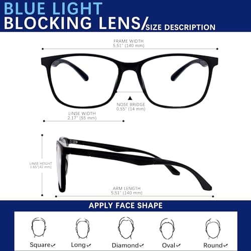 BOSSWIN Blue Light Blocking Glasses Square Fashion Computer/Gaming/TV/Phone-Blue Light Filtering for Men and Women - Thumbnail 3