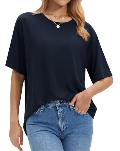 Stelle Women Oversized T Shirts Crew Neck Short Sleeve Shirts Summer Loose Fit Tees Navy Blue X-Large - Image 1