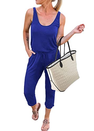 KIRUNDO Women 2026 Summer Jumpsuits Casual Sleeveless Drawstring Elastic Waist Romper Vacation Cruise Airport Travel Outfits(Blue, Small) - Image 1