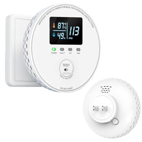 4-in-1 Carbon Monoxide Detectors Plug in, Natural Gas Detector & Carbon Monoxide Alarm with Temperature(°F/℃) & Humidity, Combustible Gas & CO Sensor and HD Display for Home, RV, Apartment - Image 1