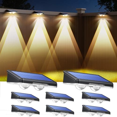 TECKNET Solar Fence Lights Outdoor 8 Pack, 3 Modes 3500K/4500K/6500K, IP66 Waterproof LED Deck Light, Dusk to Dawn Fence Lights Solar for Wall, Railing, Step, Patio, Pool, Backyard, Outside - Image 1