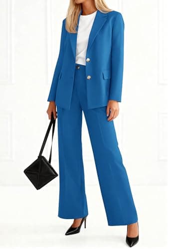 KIRUNDO Womens Suits 2 Piece Set Business Casual Blazer Jacket Wide Leg Dress Pants Suits Professional Work Office Outfits(Blue, XX-Large) - Thumbnail 2