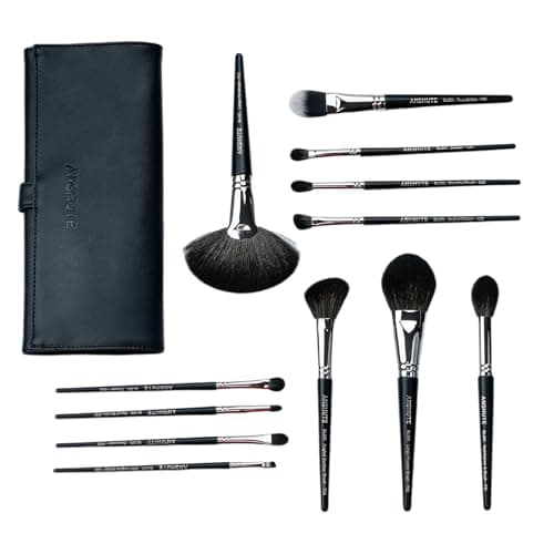 Anshute 12-Piece Professional Natural Goat Hair Makeup Brush Set with Travel-Ready Makeup Brush Organizer - 5 Face & 7 Eye Brushes. Super Soft Bristles, Variety of Brushes. Labled Brush Handle - Image 1
